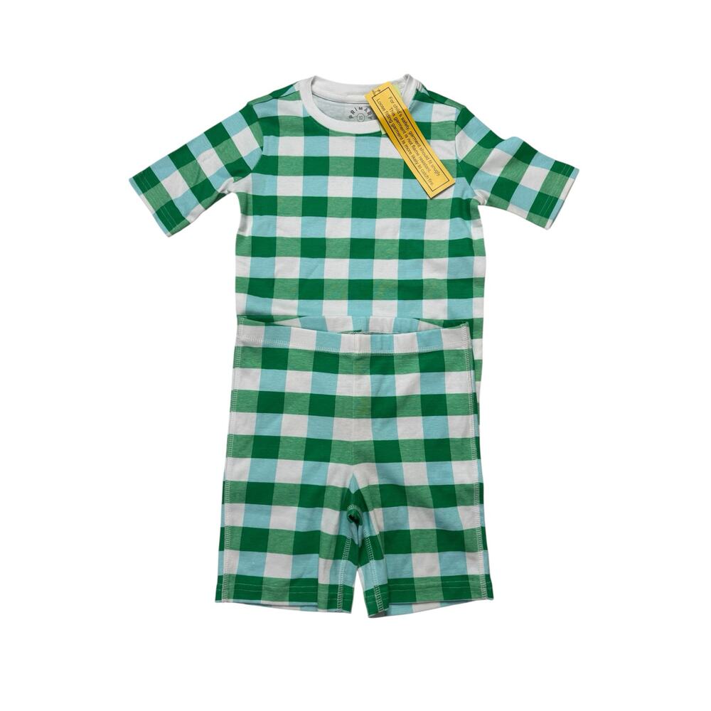 PRIMARY *NEW* Green Wide Gingham Plaid Short John Pajama Set Size 10 Kids White